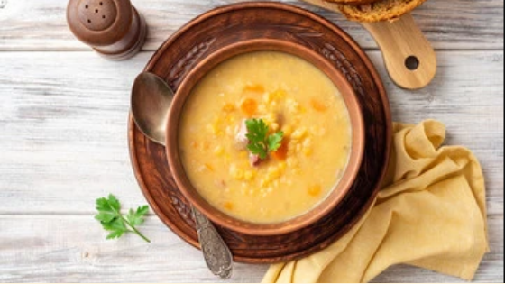 Curried Yellow Split Pea Soup With Spiced Coconut