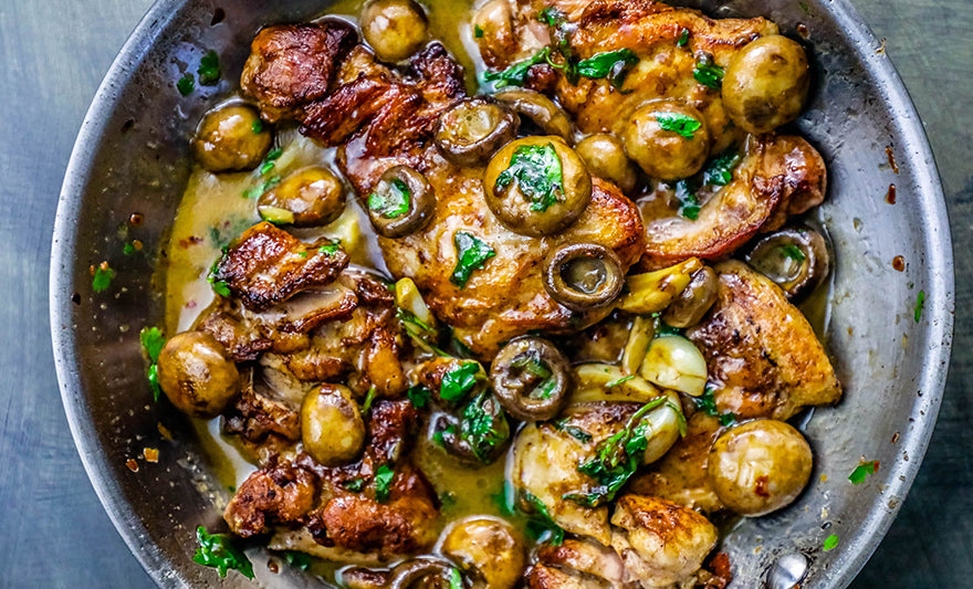 One-Pot Meal Easy Chicken Mushroom Pot Recipe, Chicken Recipe with Thighs in VitaClay Clay Cooker and Cookware