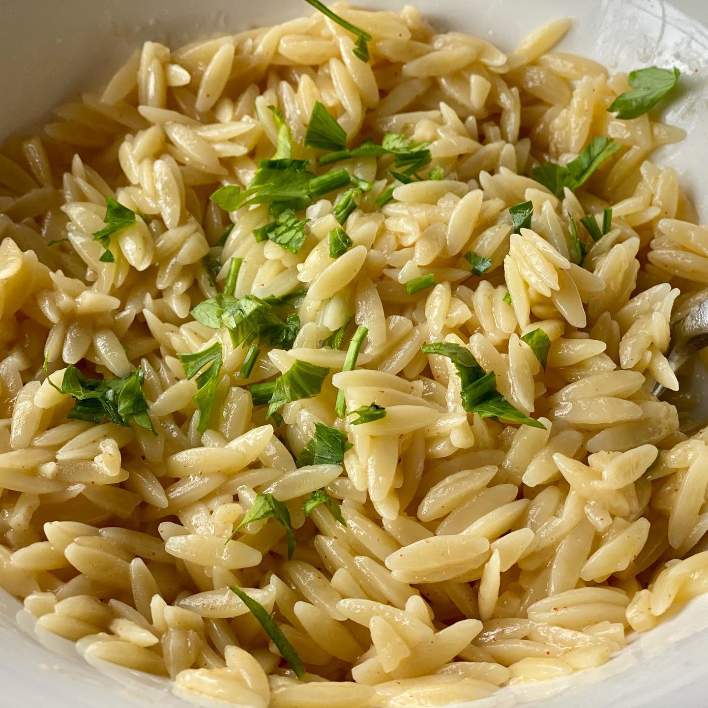 Orzo with Parmesan and Basil in clay