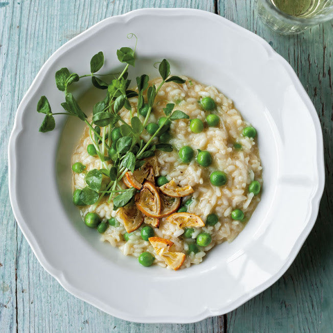 Risotto with Spring Greens and Roasted Meyer Lemon