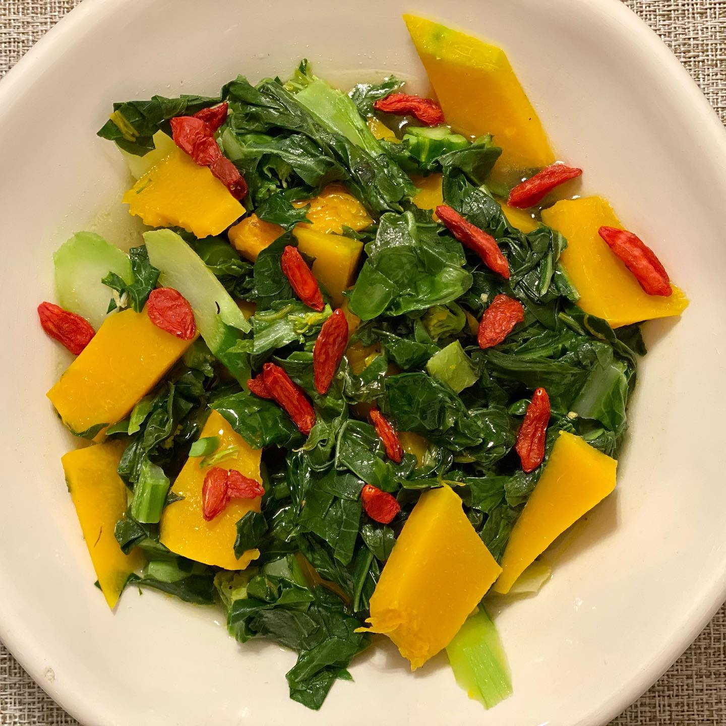 Mustard greens and pumpkin slice