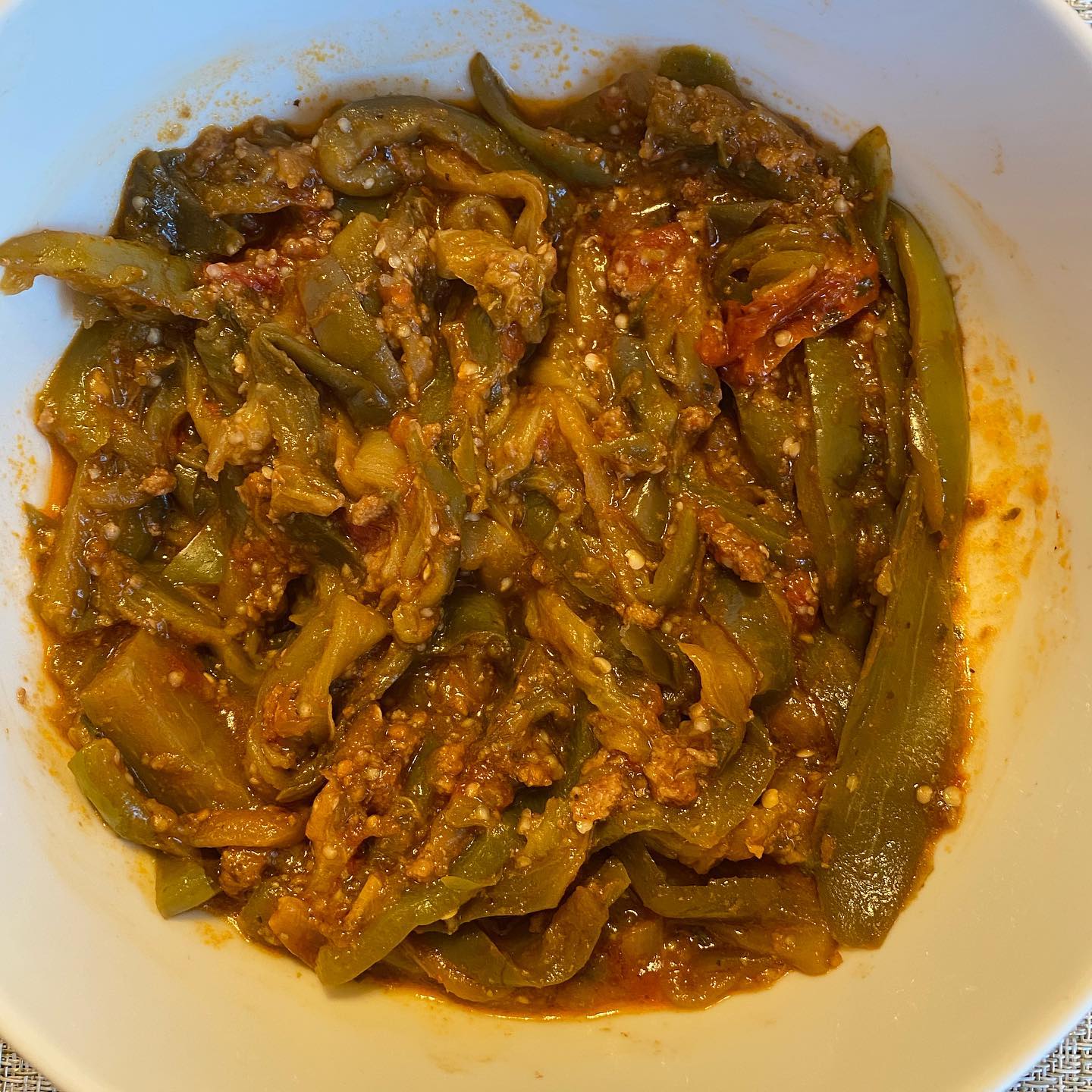 Eggplant pepper tomato stew