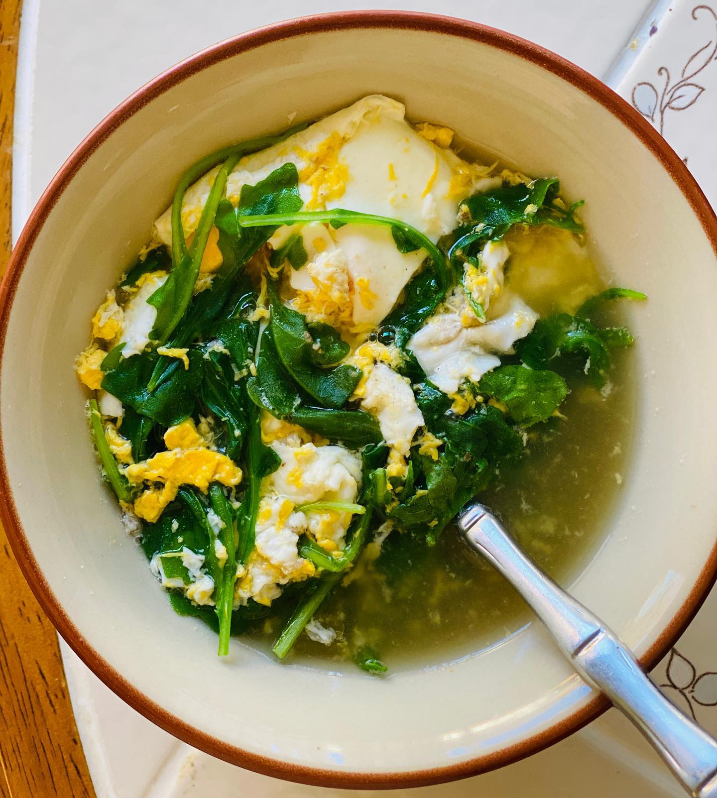 Gluten free Egg flower arugula soup