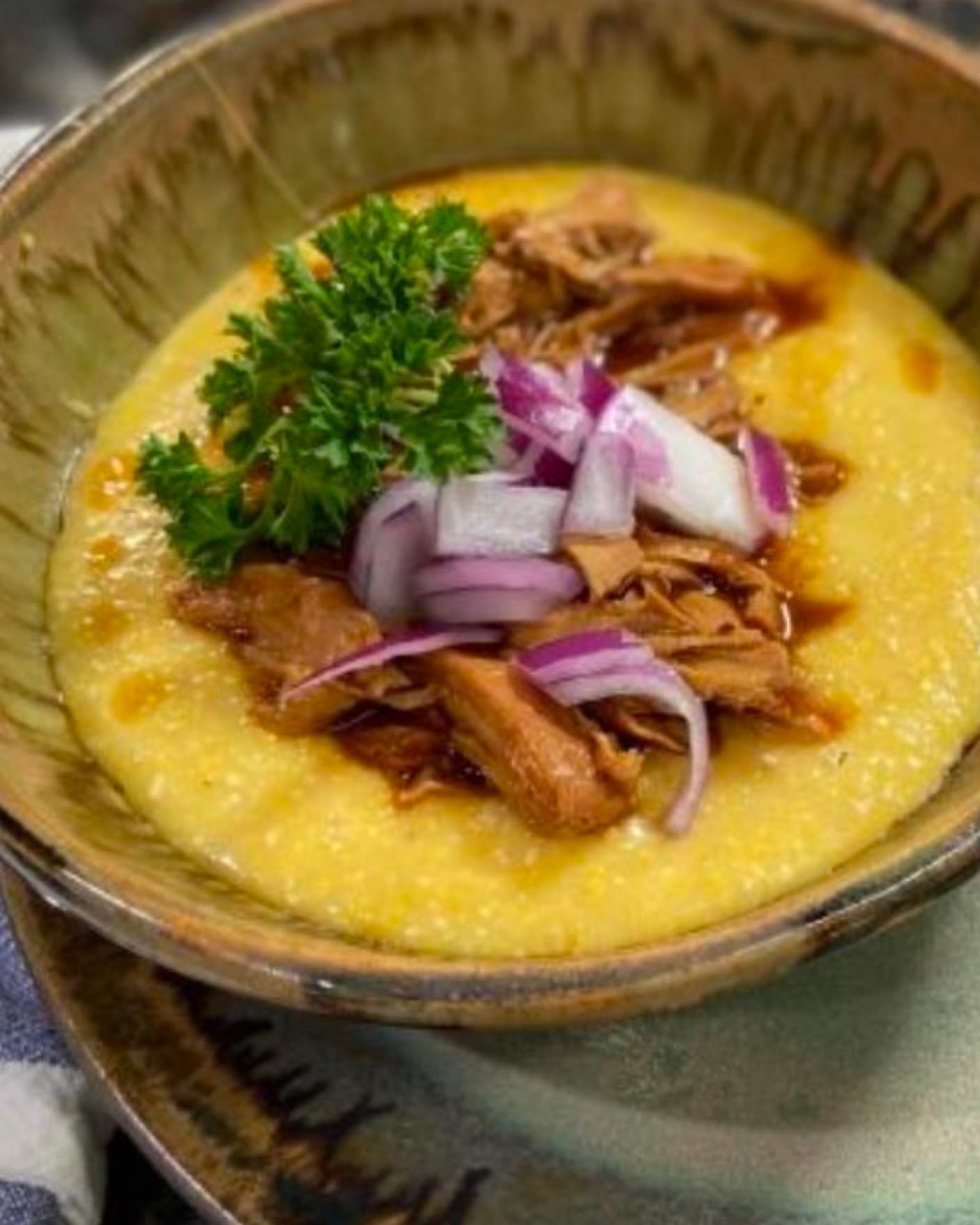 Mardi Gras Shredded BBQ Chicken &amp; Grits