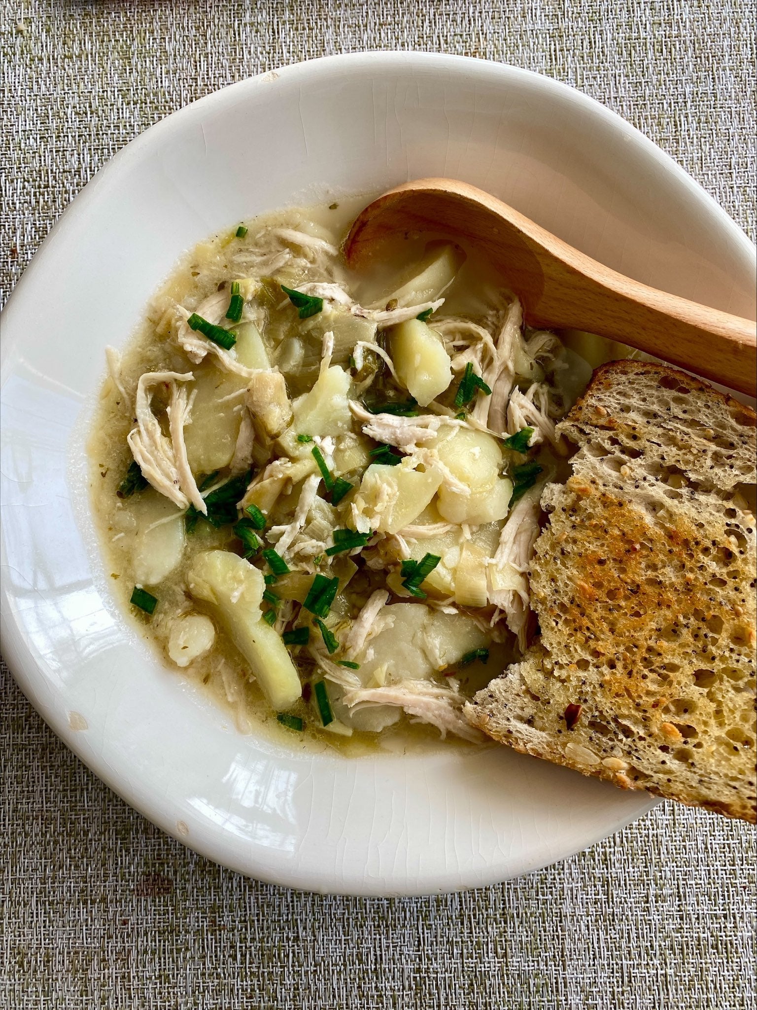 Artichoke Turkey stew served with multi-seed sourdough
