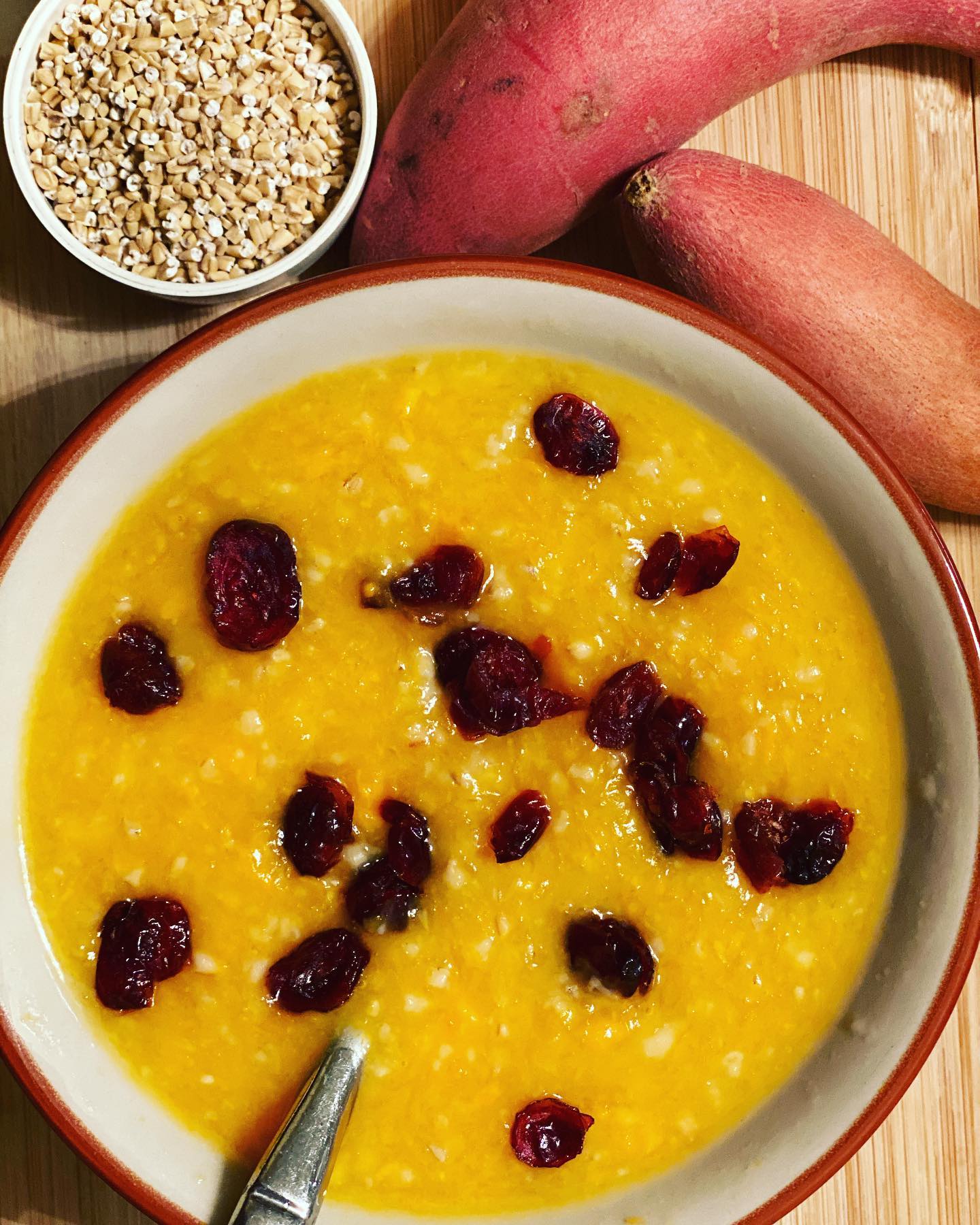 Creamy steel cut oatmeal with sweet potatoes porridge made in 1 hour