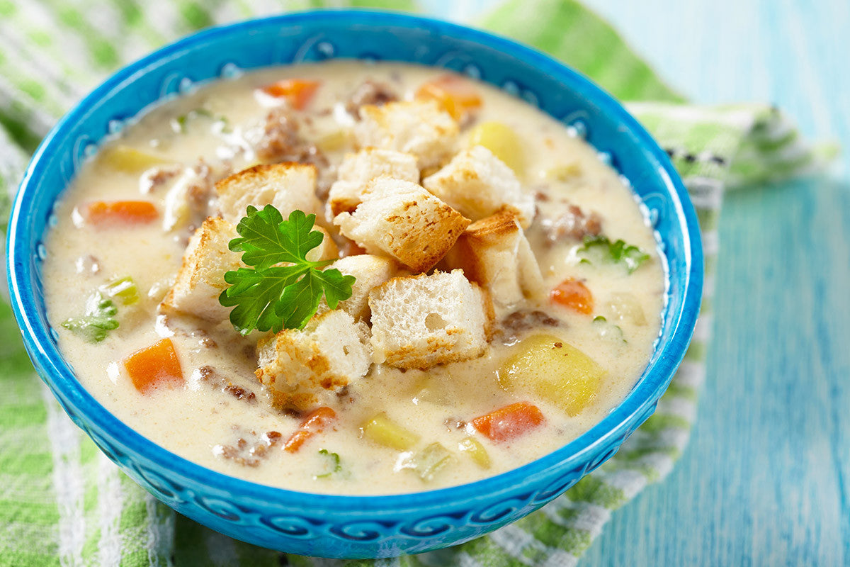 Soup Sundays: Cheeseburger Soup Slow Cooked in Clay!