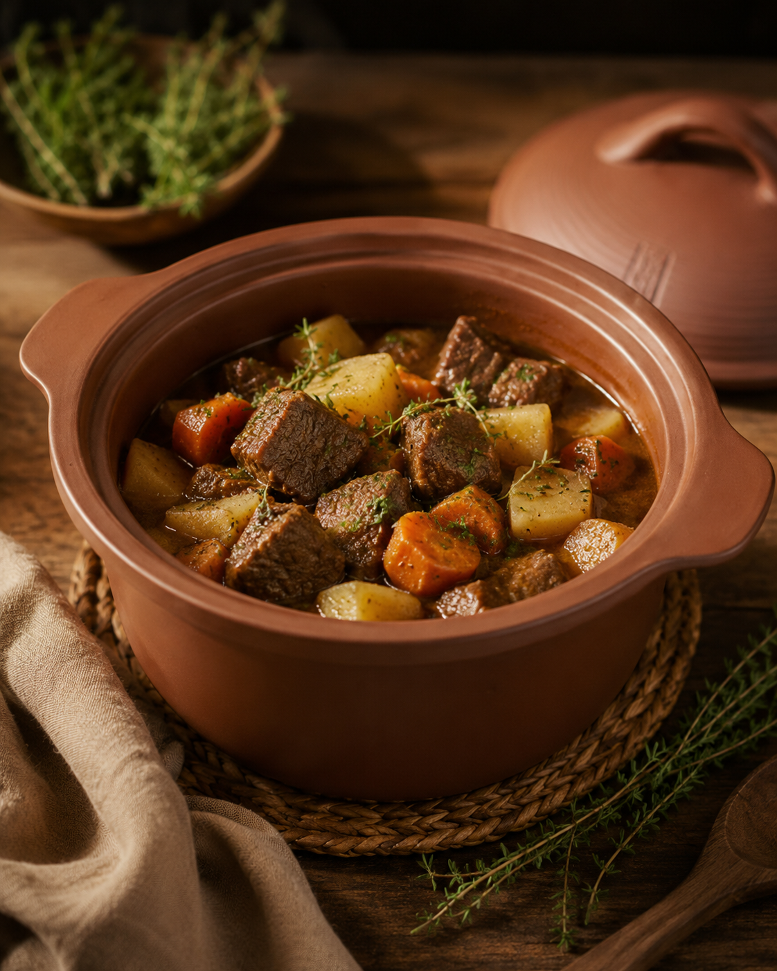 Weston A. Price Friendly Grass-Fed Beef & Root Vegetable Clay Pot Stew