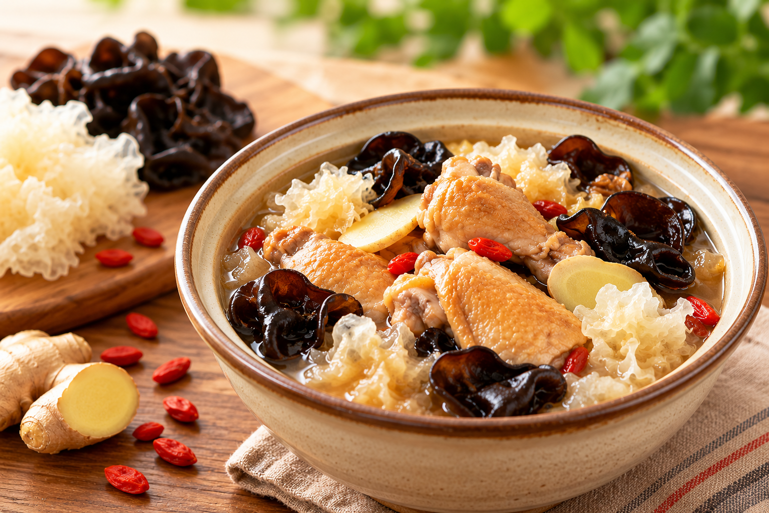 Free-Range Brown Chicken Stew with Silver & Black Jelly Mushrooms! 🍲
