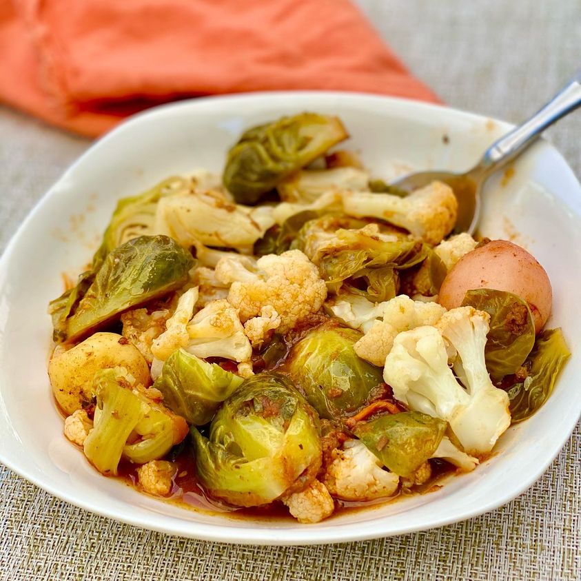 Nutritious Brussels sprout Cauliflower Potatoes in Rich sauce - Gluten free