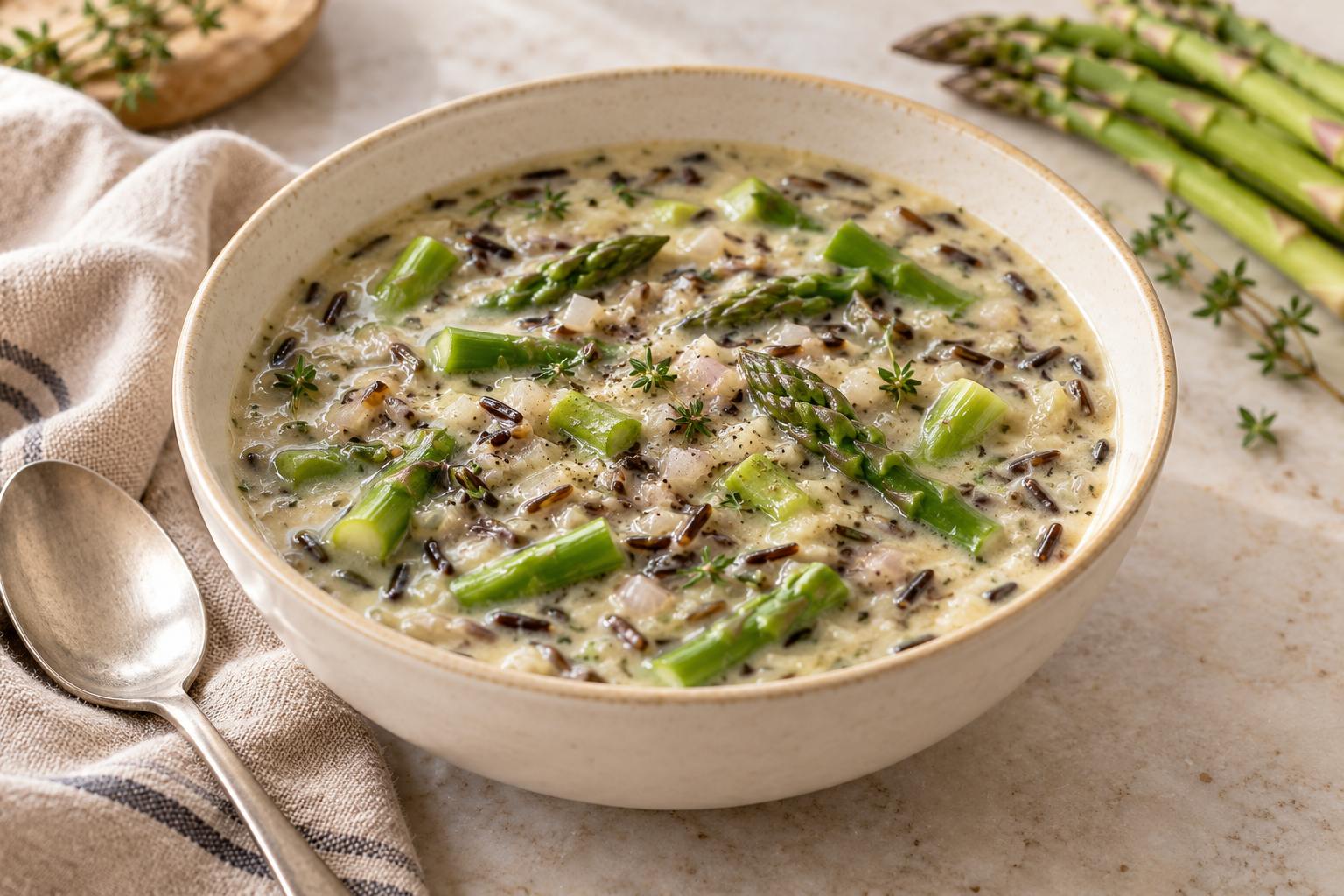 Creamy Wild Rice and Asparagus Soup in VitaClay