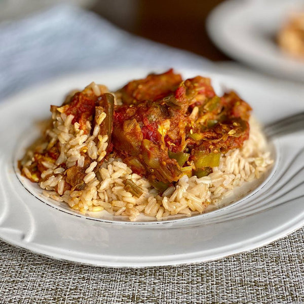 Indian Eggplant Curry On Brown Rice - VitaClay® Chef