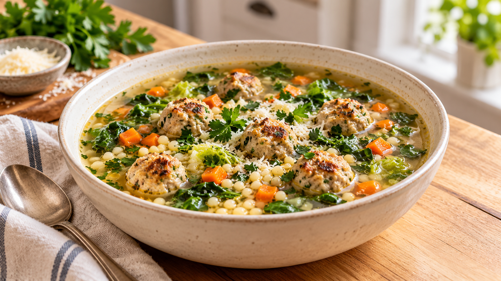 Italian Wedding Soup With Turkey Meatballs in VitaClay