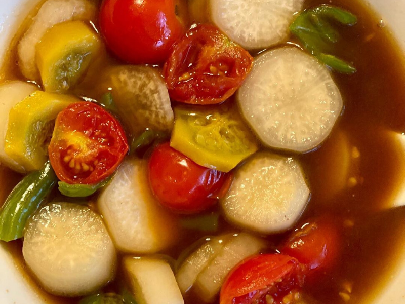 self healing and nourishing Monday detox anti inflammatory Daikon soup, using weekly bone broth or veggie broth made in VitaClay