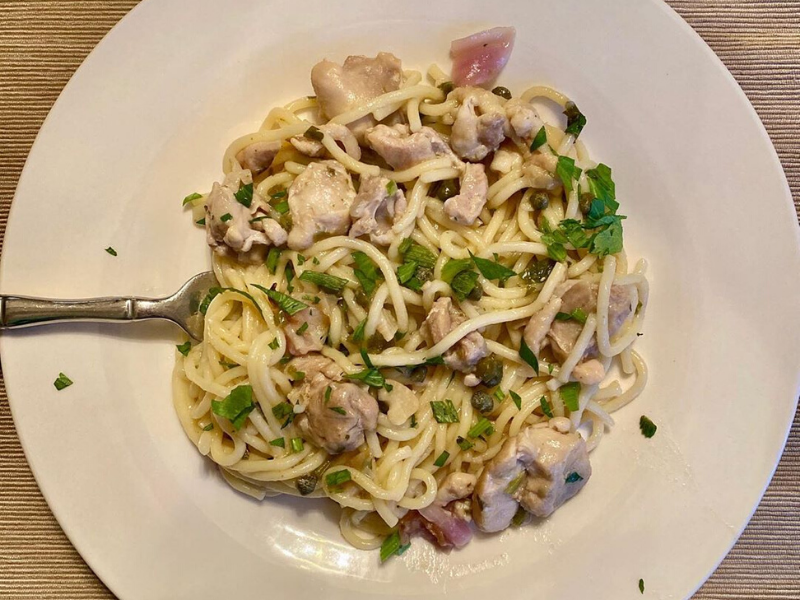 Quick, Easy, Yummy, Comforting Rachel Ray’s 30 minutes Chicken Piccata One-Pot Pasta Cooked in VitaClay
