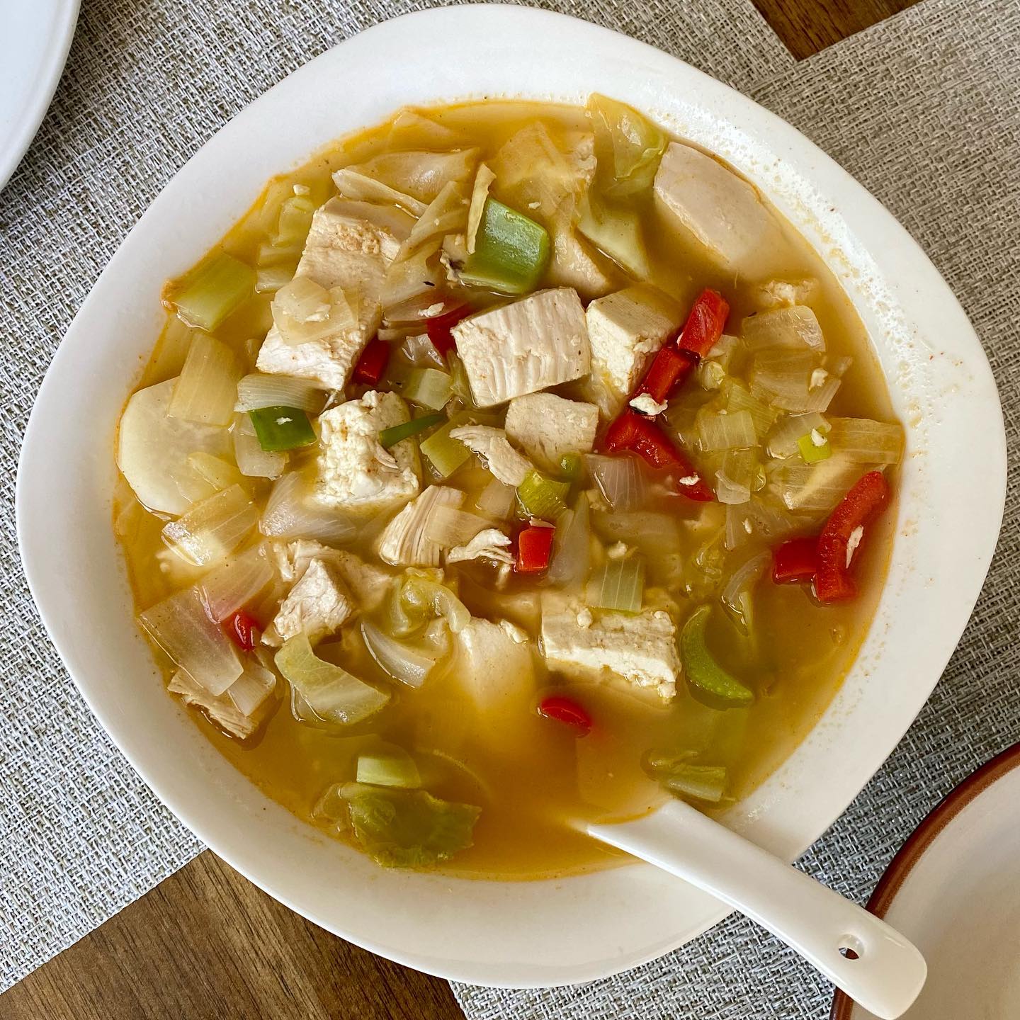 Keto Low-Carb Tofu Cabbage Soup in Homemade Bone broth