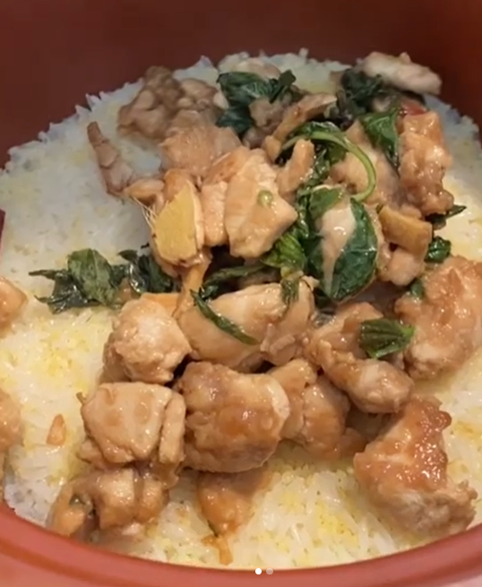 Spicy Lemon Basil chicken over sticky rice and millets