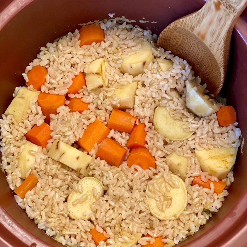 Nutritious Gluten Free Brown Rice Carrot Yam Bowl