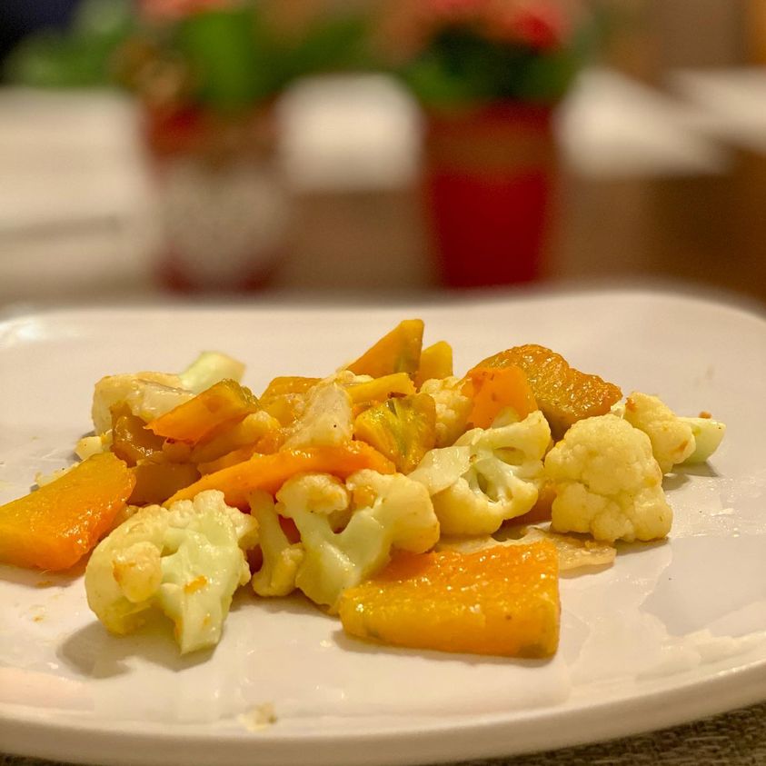 Savory Sweet Roasted Cauliflower and Pumpkin in 20 minutes