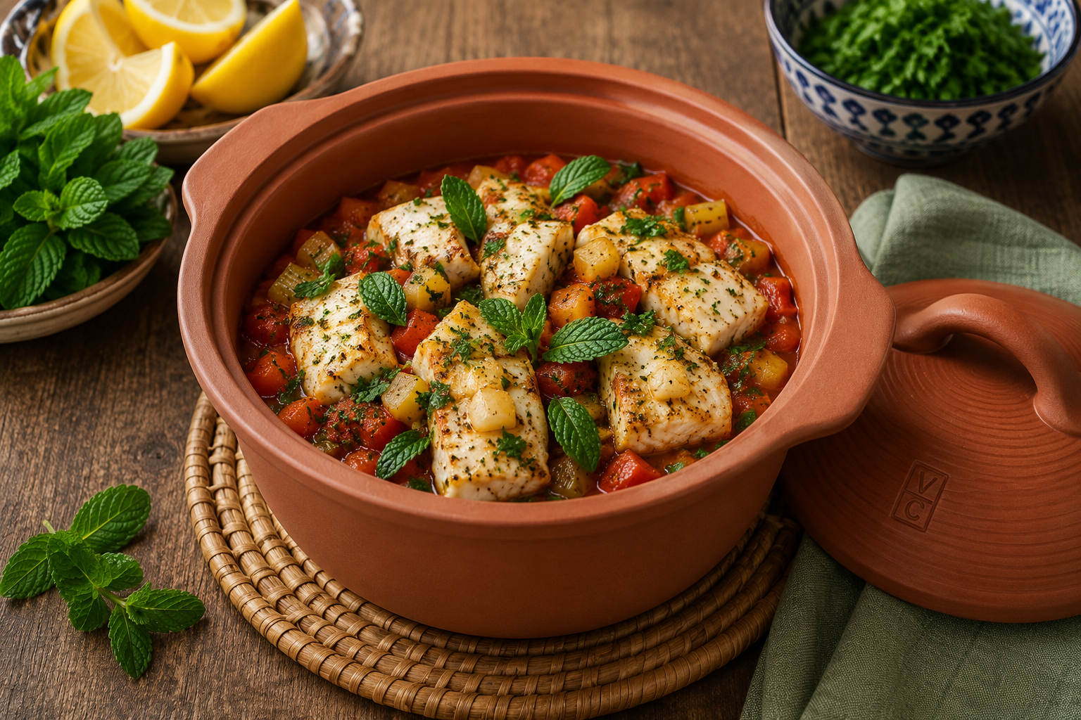 Fish Tagine with Preserved Lemon & Mint