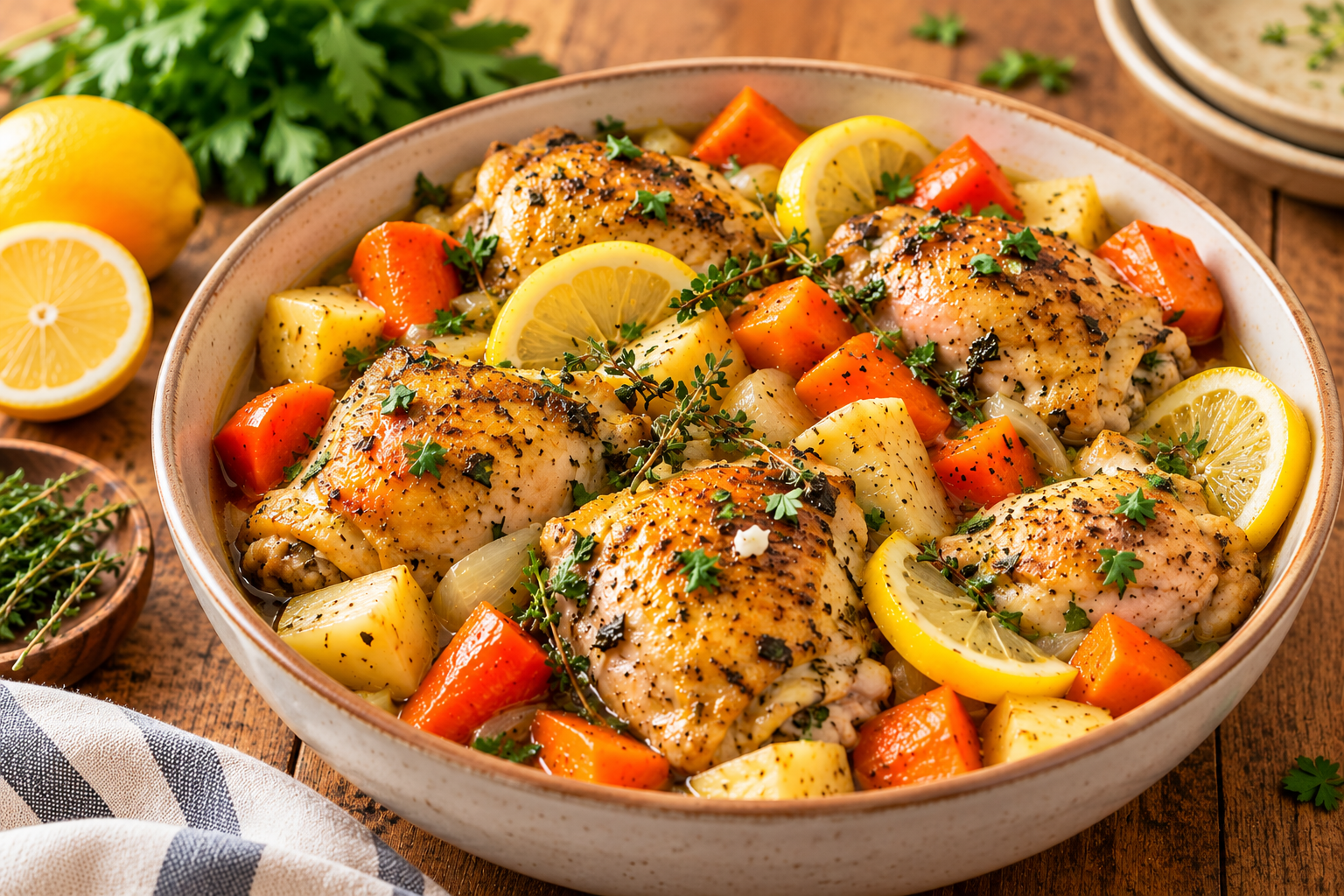 Tender Juicy Lemon-Herb Chicken With Autumn Vegetables | VitaClay