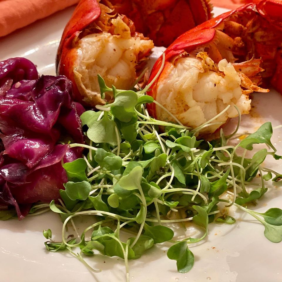 Steamed Lobster Tails with Greens Veggies