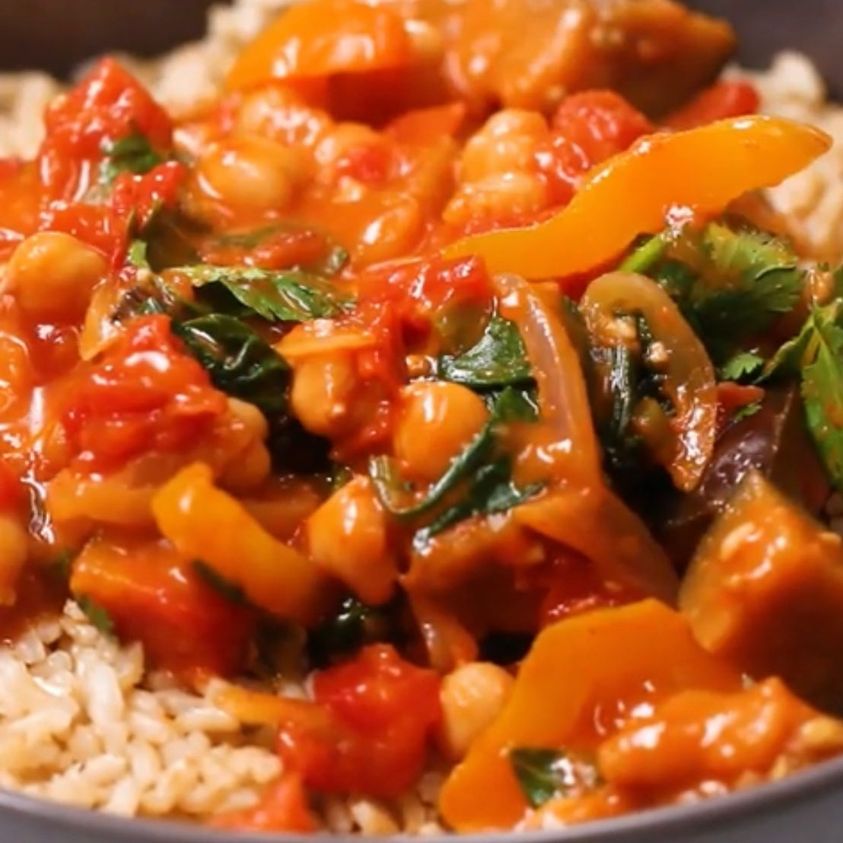 Thai Coconut Vegetable Curry on Brown Rice Easy in VitaClay Instant Crock Pot Slow Cooker