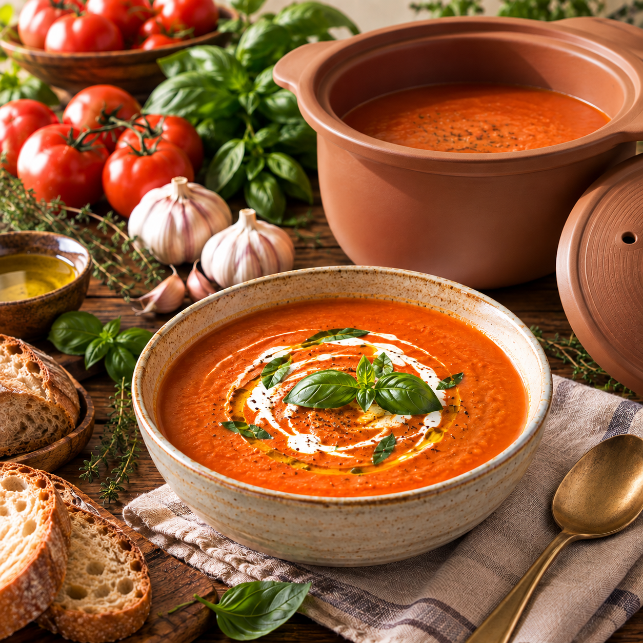 Fresh Tomato & Garlic Soup in the VitaClay Nourishing Pot
