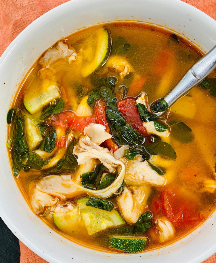 Nutritious Zucchini mushroom tomato soup with moringa leaves