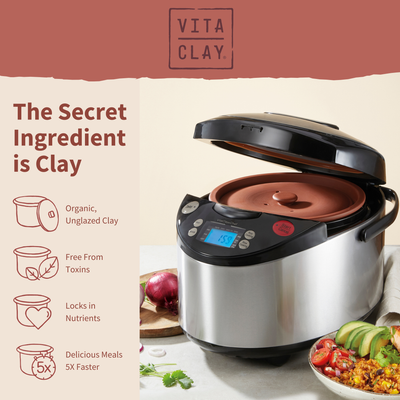 VITACLAY 7-IN-1 SMART ORGANIC MULTI-COOKER VM7900 - A RICE COOKER, A SLOW COOKER, A DIGITAL STEAMER, PLUS A BONUS YOGURT MAKER